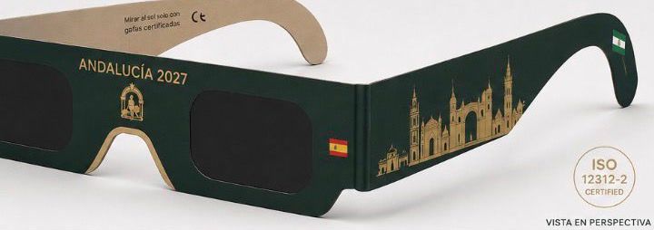 Andalusia 2027 eclipse glasses in green board and gold