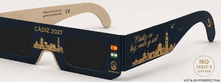 Cádiz 2027 eclipse glasses in marine board and gold